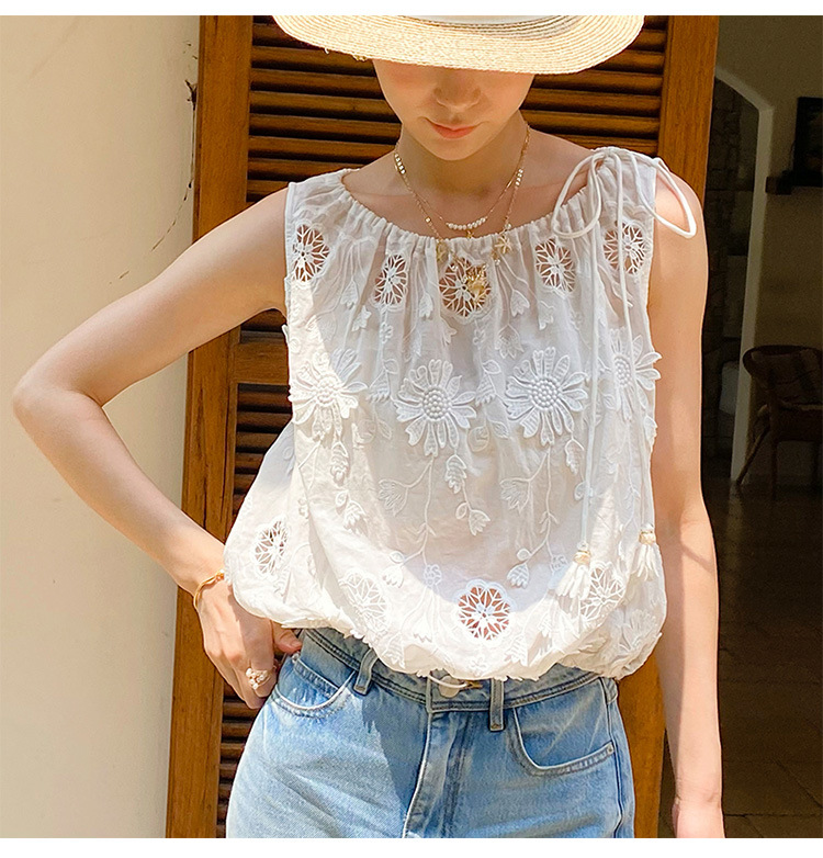 Embroidery Cotton Shirt - Bluzka damska w stylu francuskim boho,